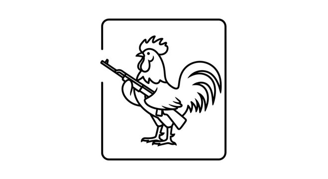 Rooster Holding Rifle Icon - Bold Line Art Illustration