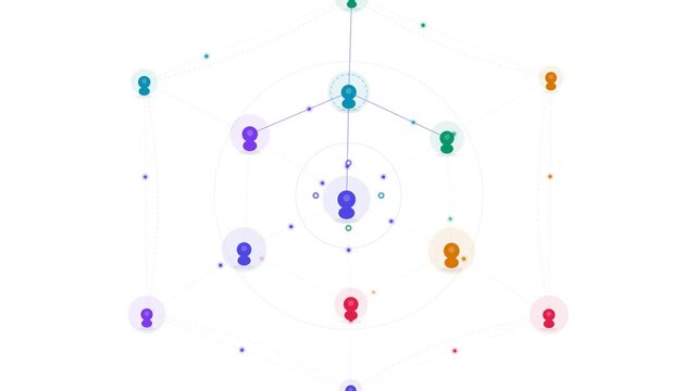 Teamwork connection animation human icons forming network collaboration concept minimal flat vector clean modern seamless loop white background 4k video