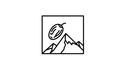 Fototapeta premium Minimalist Line Art: Olive Fruit Falling Over Mountain Peaks in Square Frame