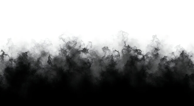 Abstract black smoke or ink cloud dissolving into white background, atmospheric effect, moody texture
