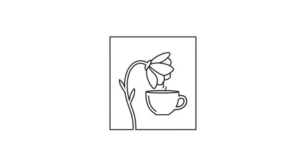 Fototapeta premium Minimalist Line Art: Flower Dripping into Coffee Cup