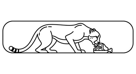 Fototapeta premium Minimalist line art illustration of a powerful wild feline predator enjoying a meal
