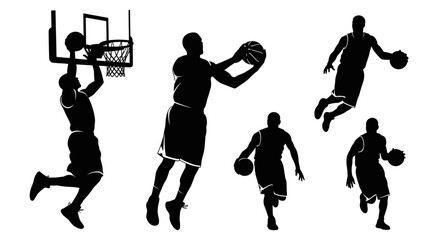 Basketball Player Silhouettes: Dunk, Jump, Dribble, and Shoot Actions © Pa