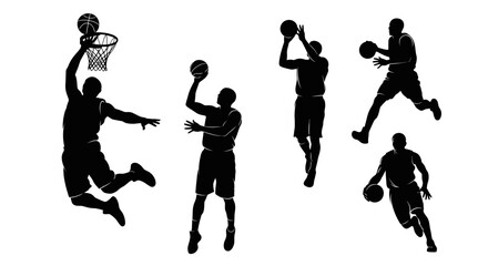 Basketball Player Silhouettes: Dunking, Shooting, Dribbling Actions © Pa