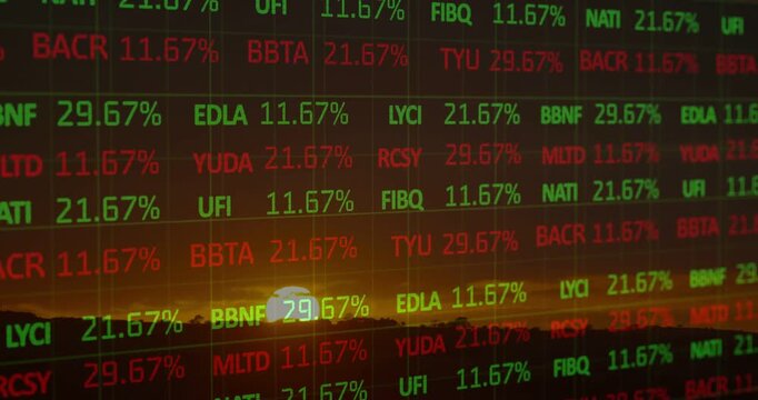 Vertical video: Financial grid updating percent values over horizon via feed, showing market moves