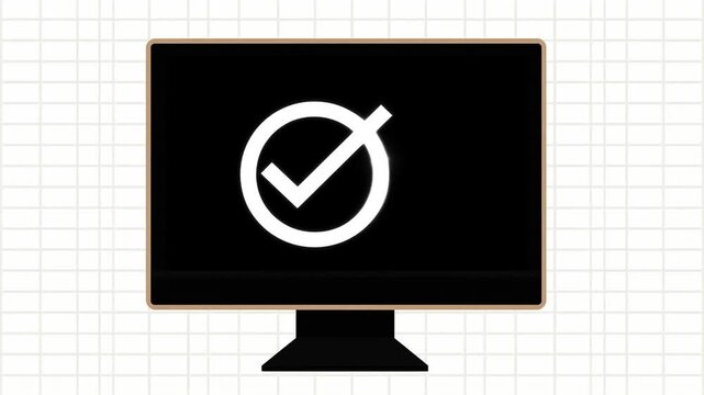 Desktop pc checkmark on grid for cashless payment confirmation.