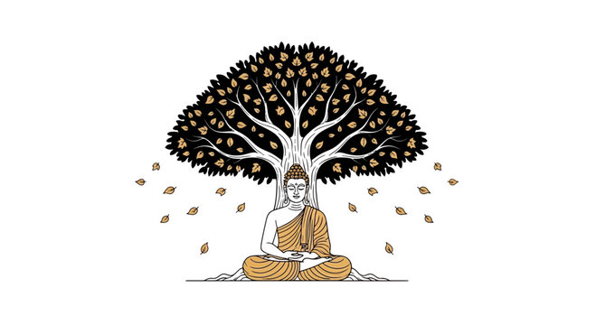Buddha sitting under tree meditating peacefully 1.