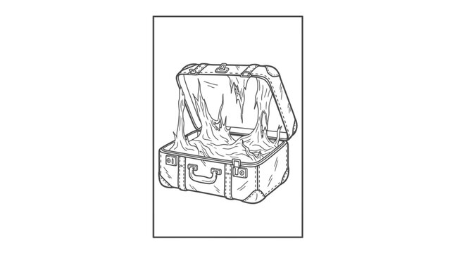 Mysterious vintage suitcase revealing its unsettling organic contents spilling out a strange,