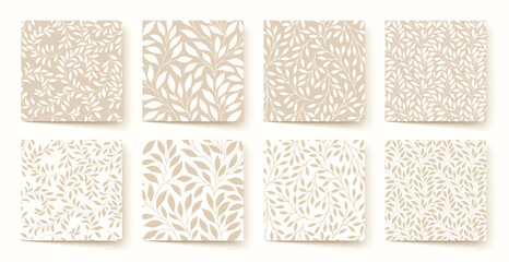 Set of seamless vector botanical leaf patterns in beige, cream, and ivory tones
