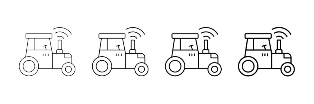 Smart Tractor Icons Vector Set In Different Stroke Line Style