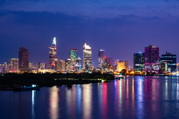 Obraz premium Night colorful cityscape of District 1 of Ho Chi Minh City