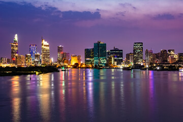 Obraz premium Night colorful cityscape of District 1 of Ho Chi Minh City