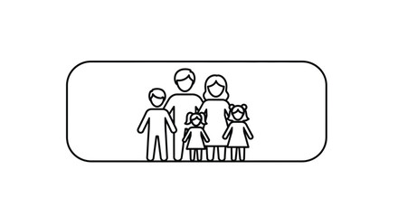 Fototapeta premium Modern minimalist line art illustration of a five-person family unit inside a sleek rounded