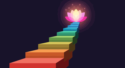 Fototapeta premium Vibrant Rainbow Staircase to Lotus Flower.