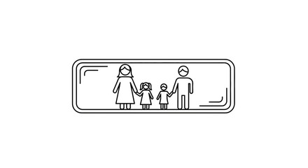 Fototapeta premium Minimalist outline depiction of a four-person family, conveying unity, connection, and
