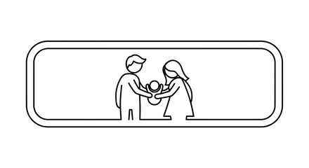 Fototapeta premium Minimalist outline illustration of parents holding their precious baby together with care