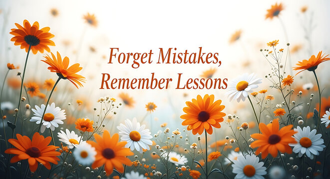 Inspirational quote with orange and white flowers on white background