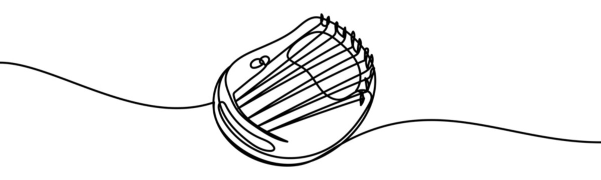 Minimal continuous line vector illustration of a kantele musical instrument isolated on transparent background. Elegant single line design for music icons, cultural themes, and creative projects