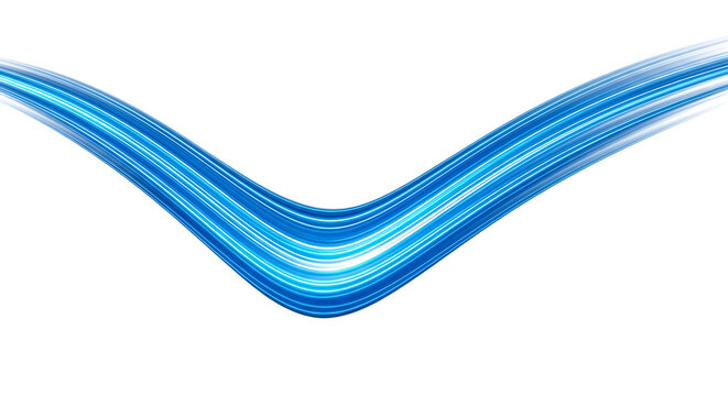 Abstract blue wavy lines forming a v shape on white background, representing speed, flow, or digital information transfer, v shape