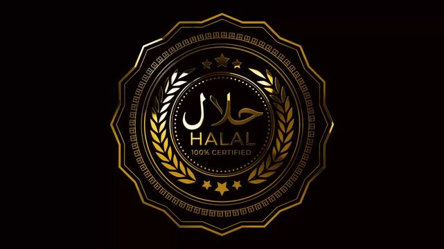 3d animation set of golden frame halal symbol green screen background
