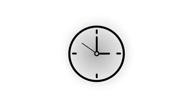 Simple clock face with hands pointing at 3:00, black and white graphic on white background
