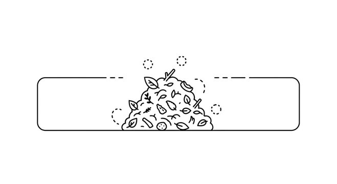 Clean line art illustrating a compost pile of organic waste, emphasizing sustainable living and