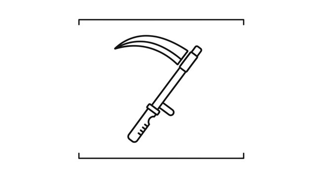 Traditional farm implement for cutting grass and grain, depicted in a simple outline style graphic
