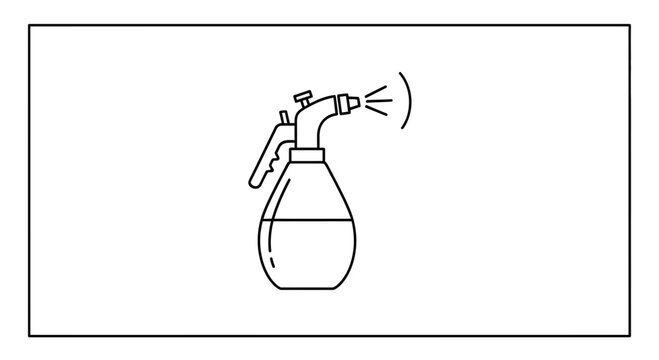 Clean graphic representation of a versatile manual pump sprayer emitting fluid droplets for