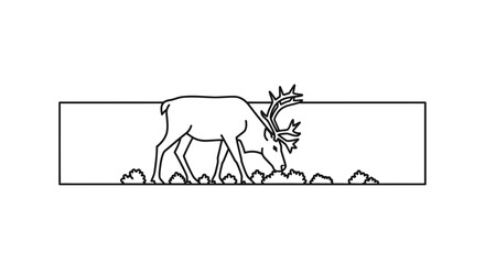 Fototapeta premium Minimalist line art illustration of a wild horned animal grazing on natural foliage within a