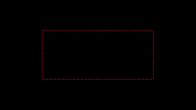 A rectangular area defined by a dashed red outline on a completely black background, indicating a defined space or selection area with no internal visual Keywords: rectangle, outline, dashed, red