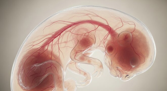 Human embryo development with visible blood vessels illustration