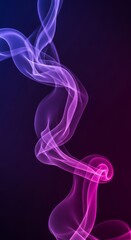 Obraz premium A fluid motion of soft violet and magenta vapor swirls gracefully across a dark background, showcasing vibrant neon light and gradients, bright, composition, ethereal