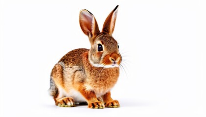 Obraz premium Curious Rabbit Portrait: A charming rabbit with erect ears gazes inquisitively, showcasing its delicate features. Capture the cuteness of wildlife, a pet, and nature's innocence