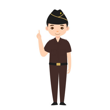 Indonesian Male Prosecutor Pointing Up Idea Gesture with  PDH uniform