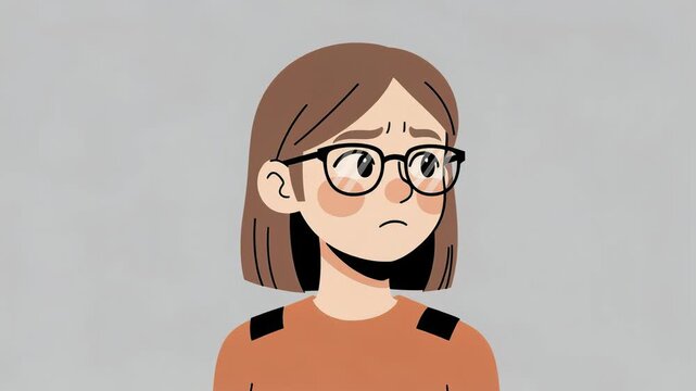 Sad young woman wearing glasses looking worried or anxious with neutral background