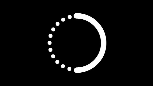 A white circular loading bar made of dots and solid lines rotates on a dark background, indicating an active digital process or a system buffering
