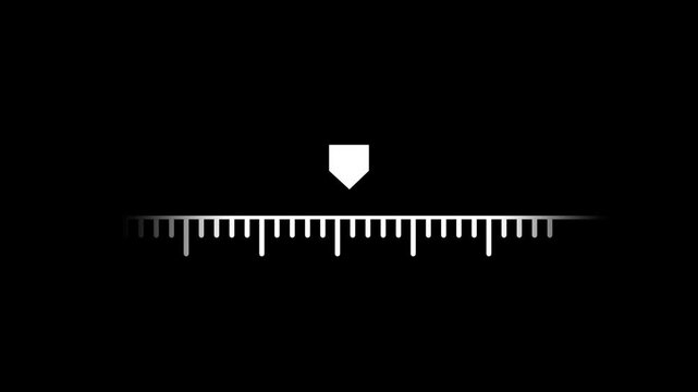 A white horizontal ruler with small increment markings sits beneath a single pointed indicator, representing a precision measurement or scale tool