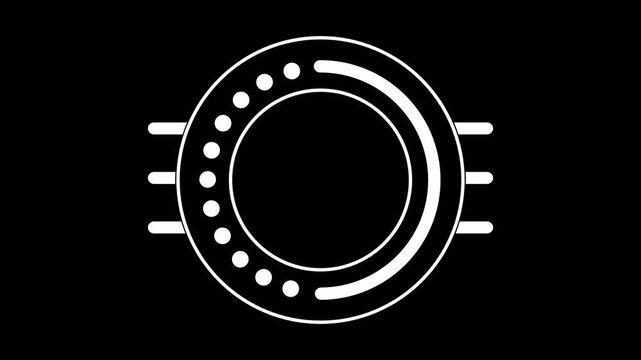 The tech icon features a central circle surrounded by outer rings and horizontal notches, resembling a sophisticated microchip or hardware sensor