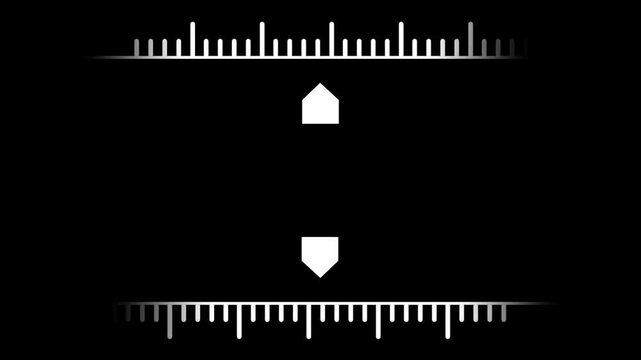 Two parallel horizontal rulers with white increment markings are centered on a black screen, suggesting a complex alignment or calibration interface