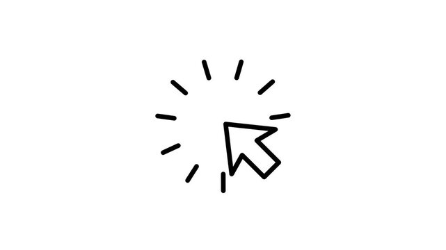 A white cursor arrow is surrounded by radiating lines that mimic a click action, signifying an interactive touch point or a digital button press