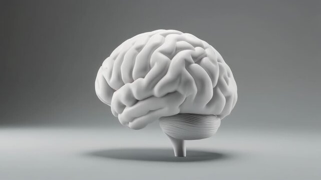 Highly Detailed 3D Rendered White Human Brain Model on Minimal Gray Pedestal
