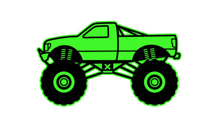 Green Monster Truck Illustration with Oversized Tires on White Background © afgan