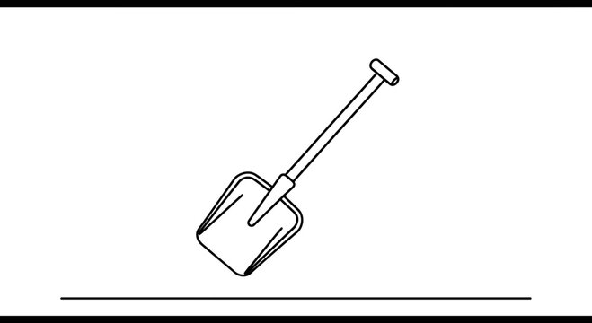 Minimalist Line Drawing of a Classic Shovel Tool for Digging and Gardening Projects and Construction