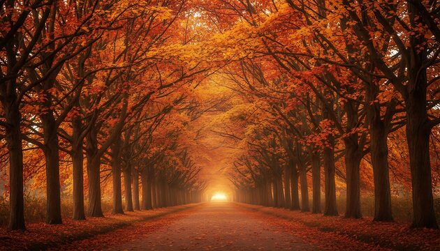 Golden Autumn Tree Alley Romantic Pathway