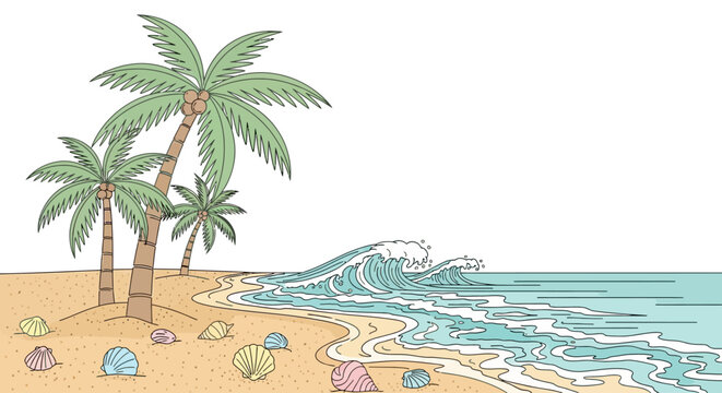 Tropical palm trees on sandy beach.