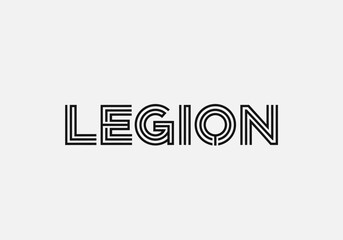 Fototapeta premium Modern Minimalist Linear Typography Design of the Word LEGION in Black on White Background