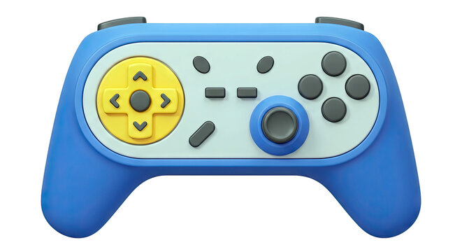 3D Rendering of a Blue Video Game Controller with Yellow D-pad