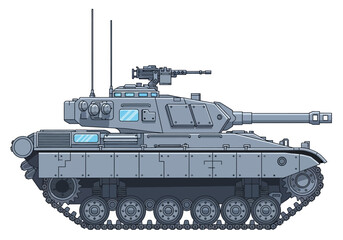 Fototapeta premium Modern Military Tank Side View Illustration - Armored Combat Vehicle Vector Art Isolated on White