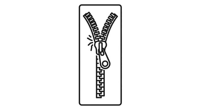 Modern linear icon depicting an animated zipper fastener with a slider closing or opening