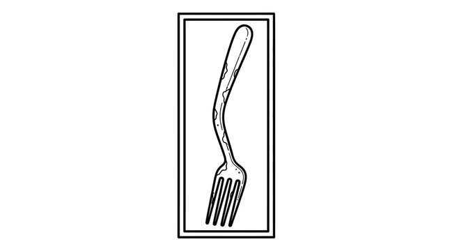 Artistic monochrome line illustration of a uniquely bent metal eating utensil for abstract design